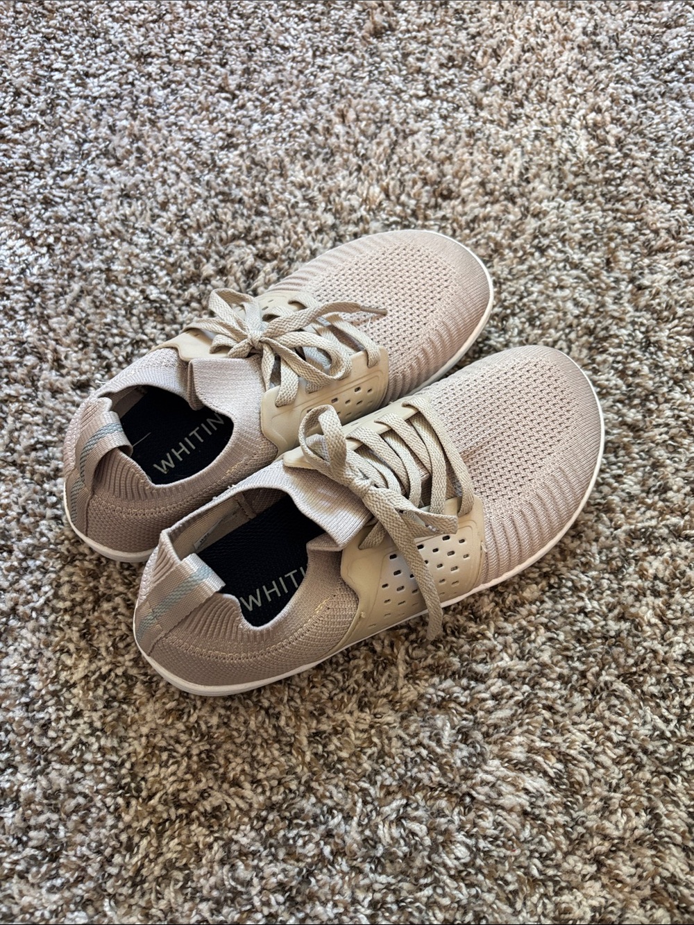 WHITIN Knit Lace-Up Wide Toe Box Sneakers in Beige Blush